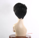 Cheap wig layered cut pixie black red highlights