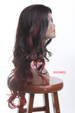 Wavy ombre long red black curly wig