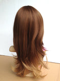 Layered wavy wig ombre brown blonde bang