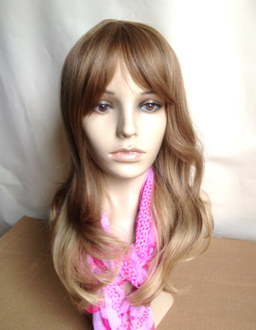 Ombre wig with bang midlength brown blonde wavy