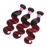 hair bundles closure ombre 1B-33 black to burgundy