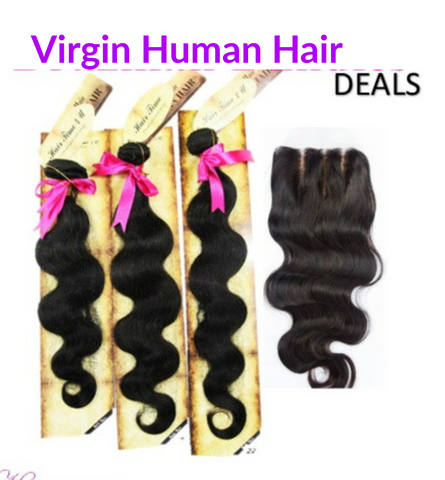 12"-22" Virgin Human Hair Bundles + Top Closure (Bodywave )