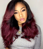 Premium Virgin Remy Body Wave Off Black/Burgundy Vibrant Red Ombre 16"-20"