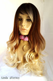 Cheap long realistic wig ombre brown with honey blonde