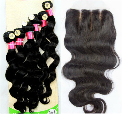 14" 16" 18" Peruvian Virgin Hair Loose Wave Set with Lace Closure